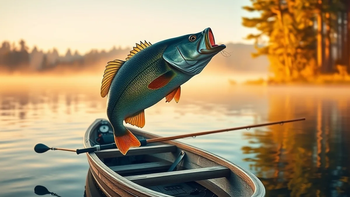 Bass leaping beside a fishing boat with gold coins, Big Bass Bonanza