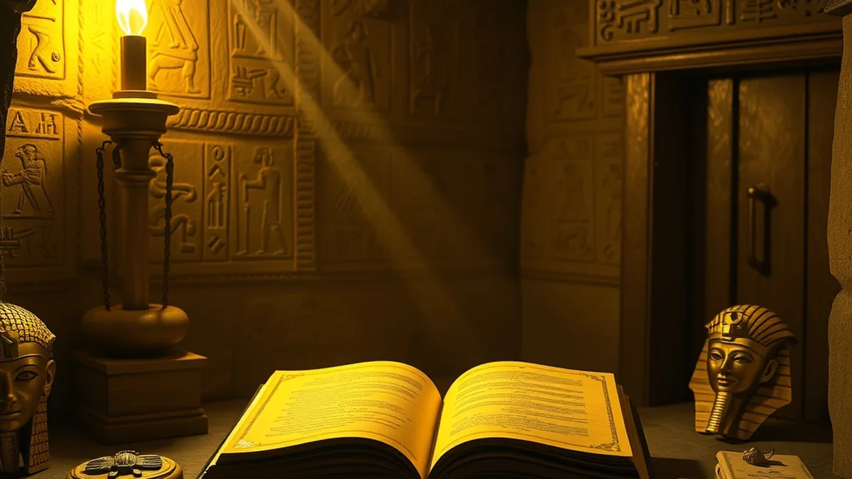 Golden book glowing in an Egyptian tomb for Book of Dead slot